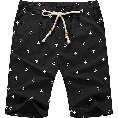 NITAGUT Men's Linen Casual Classic Fit Short Drawstring Summer Beach Shorts
