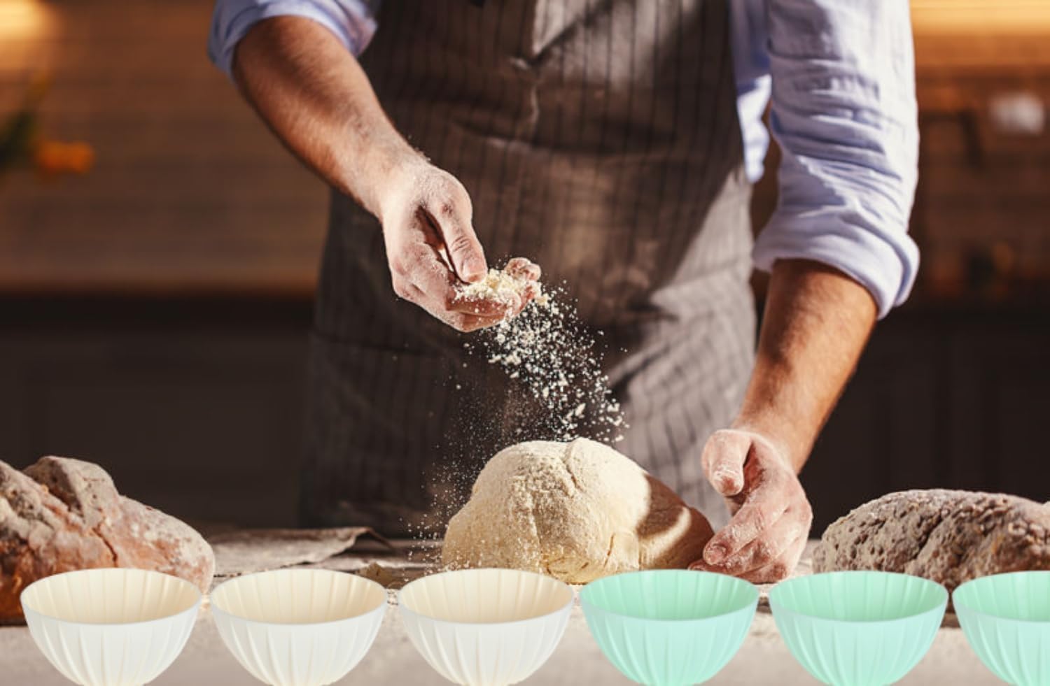 Silicone Bread Proofing Baskets 6 Pack, 5 Inch Mini Dough Rising Bowls