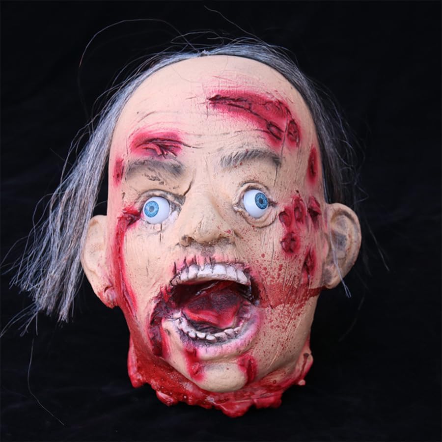 Miniatura 9 de RiceelSor Decoración colgante de cabeza dividida para Halloween, diseño de cadáver sangriento, de terror, de tamaño real, con peluca, disfraz para