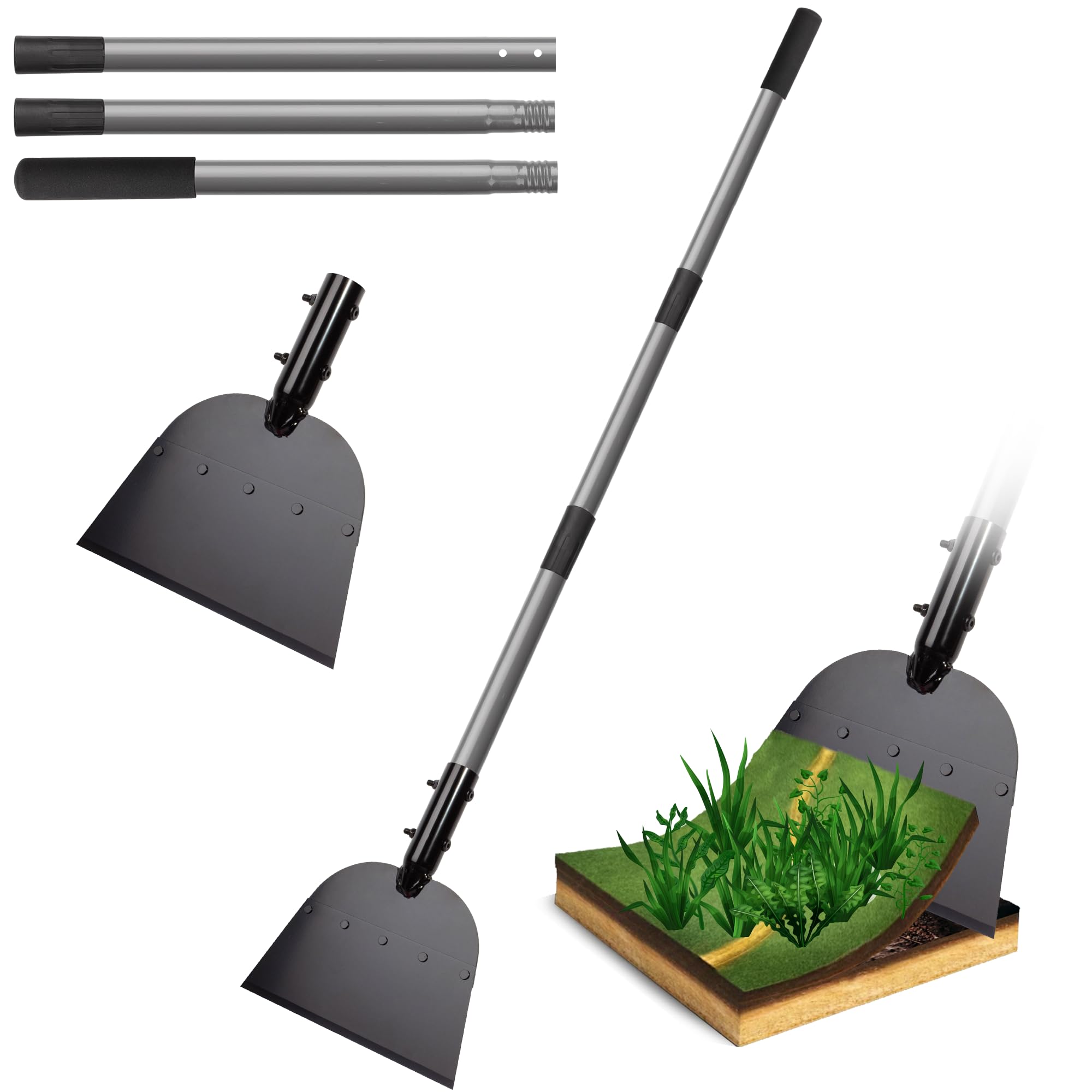 Walensee Metal Snow Shovel 54”, Heavy Duty Floor Scraper & Ice Scraper, Flat Shovel for Driveway Sidewalk Garden Deck, Manual Push Plow for Snow Ice & Weed Removal, Back-Friendly Tool for Seniors