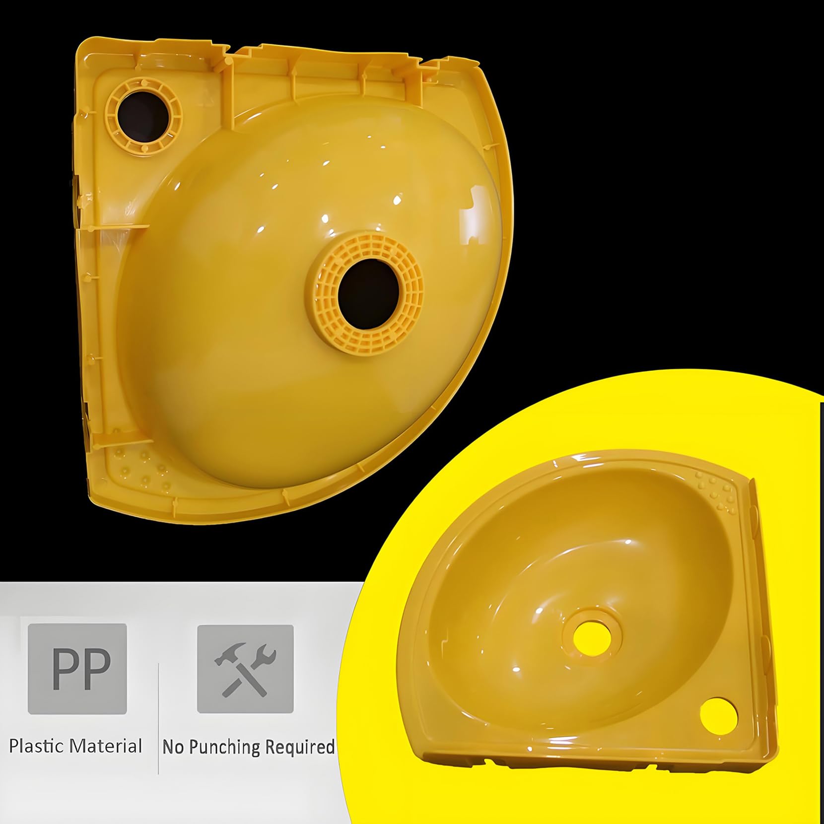 Lavabo Piccolo angolare Lavabo A Parete Senza Foratura Lavandini Triangolare Plastica Con Rubinetto E Accessori Di Scarico,Lavello per Bagno Per Camping-Car,Barca,Bagno,Wc
