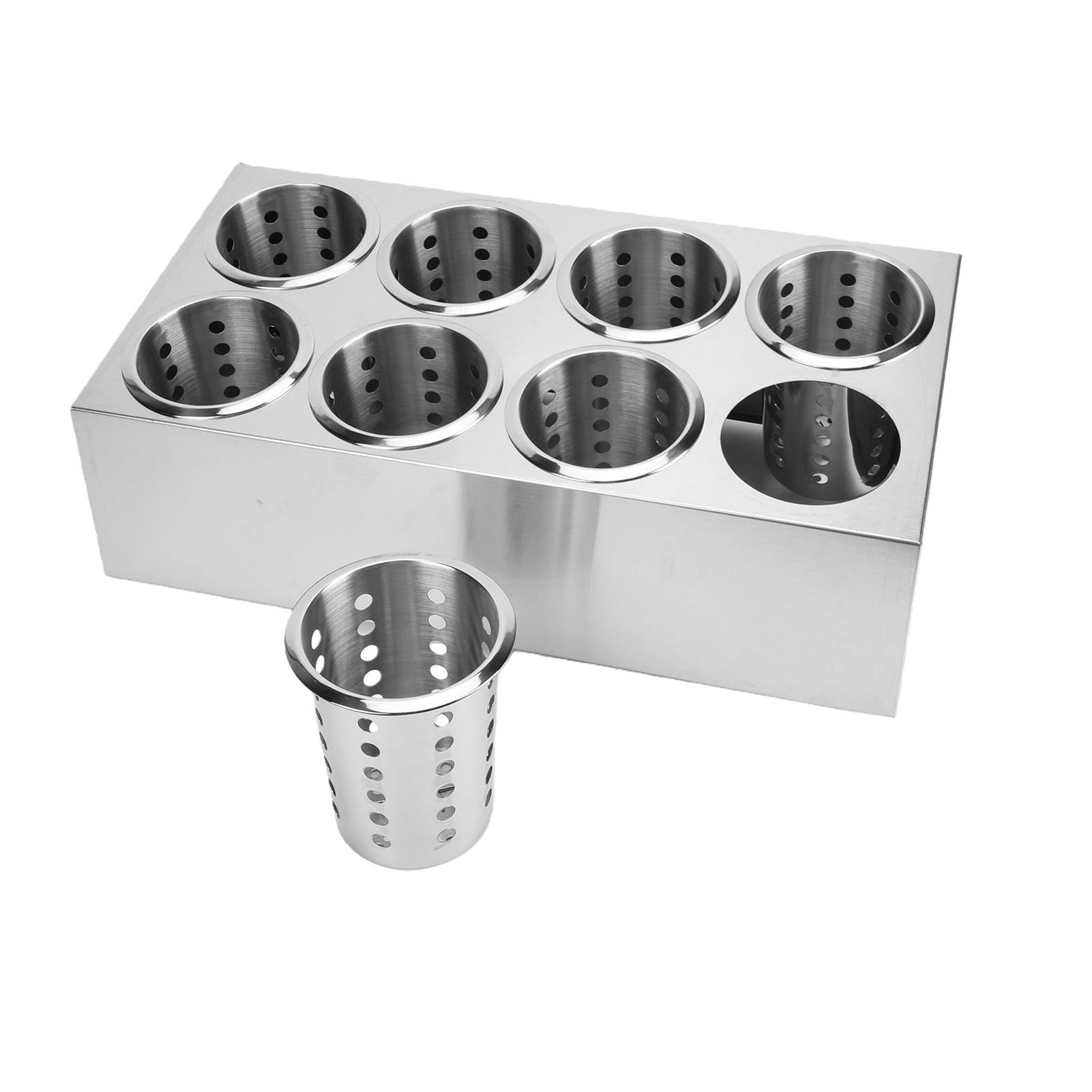 ZJchao Soporte para Utensilios de Acero Inoxidable de 8 Compartimentos con Fondo Antideslizante para Cucharas, Tenedores y Palillos, Organizador de Cubiertos de 11,5x13,5x8,5 Cm
