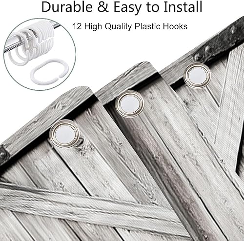 Miniatura 7 de JAWO Cortina de ducha para puerta de granero occidental, estrella del oeste de Texas en tablero de madera rústica, juego de cortina de ducha de