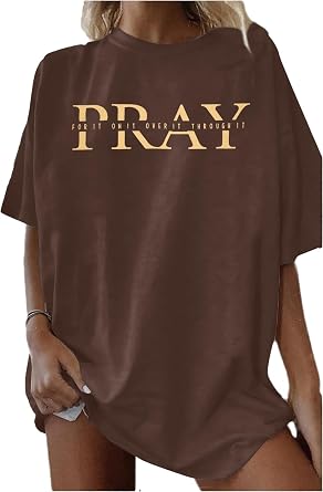 BANGELY Faith Over Fear Shirt Women Graphic Shirts Oversized Workout Gym Christian Religious Tees Drop Shoulder Tee Tops