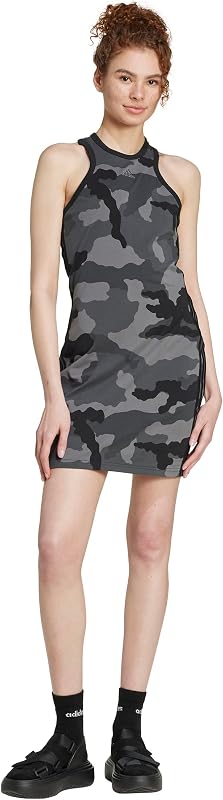 Womens Essentials 3 Stripes Camouflage Printed Racer Back Tank Dress