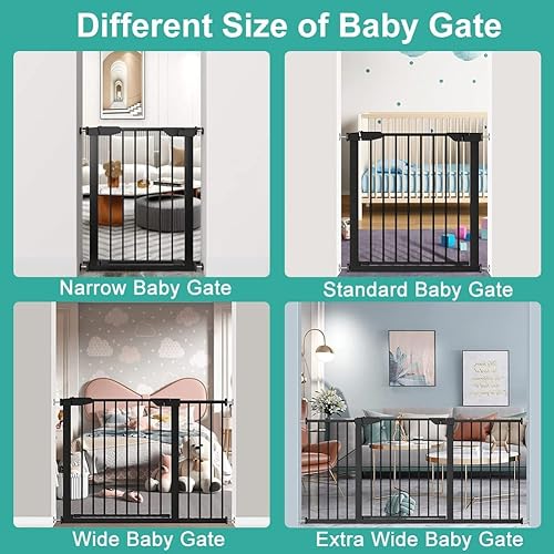 Miniatura 6 de Fairy Baby Puerta extra ancha para bebé, color negro, 51.57 a 54.33 pulgadas de ancho, largo y ancho, extensiones de seguridad para interiores, para