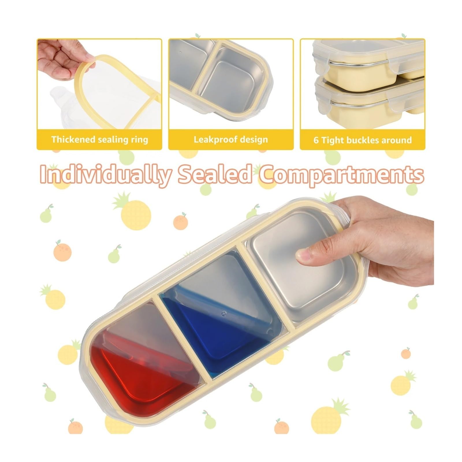 Petite boîte à déjeuner en acier inoxydable, conteneurs de collation, empilables, réutilisables, conteneur stockage des aliments for pique-nique domicile et au bureau, 2 pièces pour Collations(Yellow)