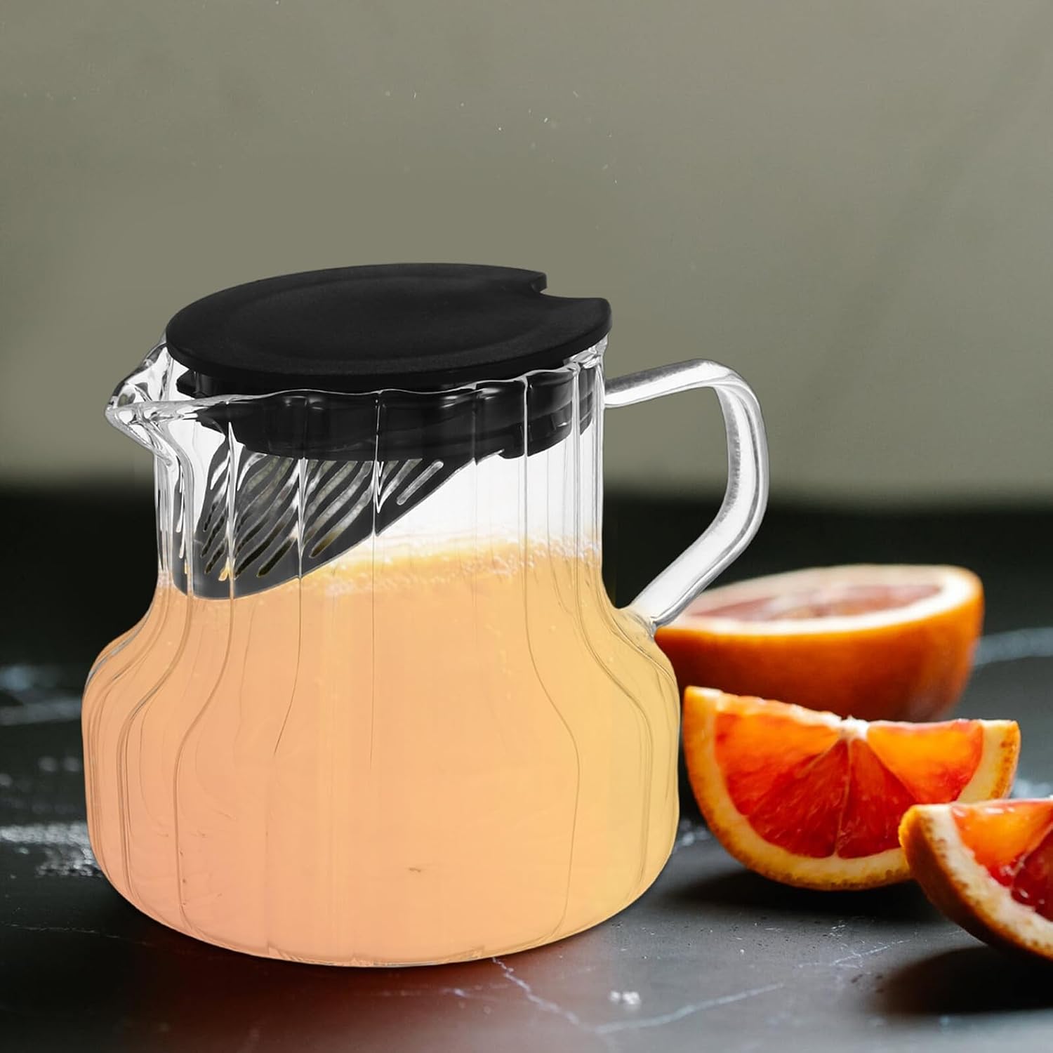 DOITOOL Glass Coffee Carafe with Lid 550ml Vertical Striped Glass Pitcher for Brewing Coffee and Tea Home Serving Drinkware