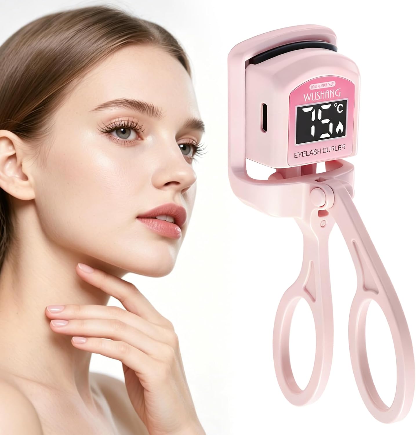 Heated Eyelash Curler with Led Temperature Display Rechargeable Electric Eyelash Curler 30-Second Rapid Heating Anti-Scalding Portable Makeup Tool Creating 24-Hour Long-Lasting Natural Curl (Pink)