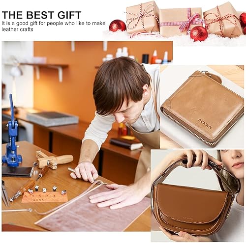 Miniatura 5 de Herramientas de estampado de cuero con martillo de goma, 71 piezas de cuero de diferentes formas para hacer sillones, juego de punzones de cuero,