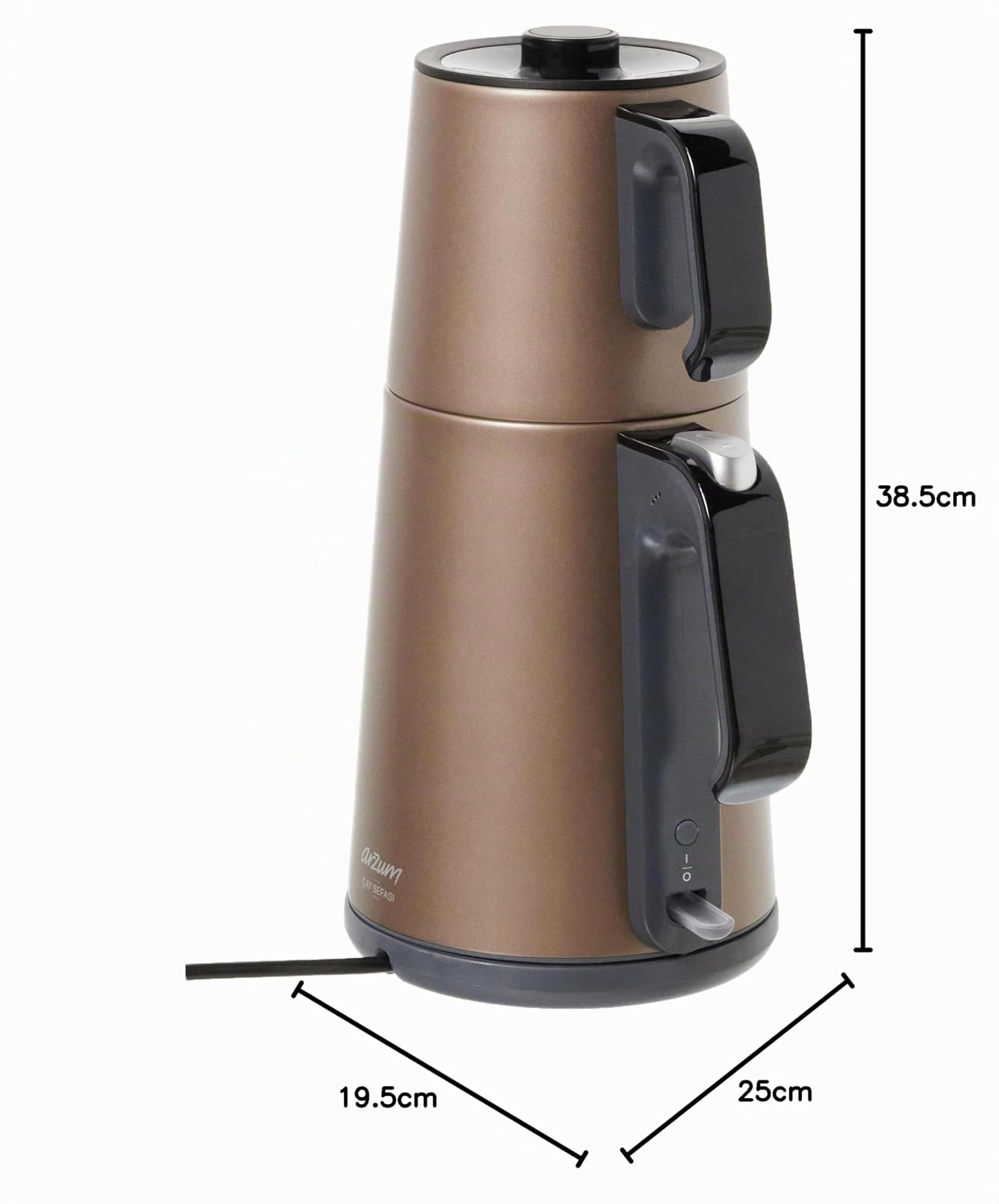 Arzum Théière turque électrique - Puissance : 1650 W - Théière de 1,2 l - Bouilloire de 1,8 l - En acier inoxydable - Fonction maintien au chaud - Protection contre le fonctionnement à sec -