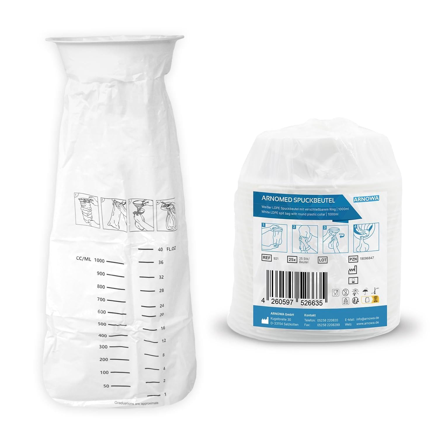 500x ARNOMED® Spuckbeutel mit Ring, LDPE Kotztüten mit Ring für Erwachsene & Kinder, Spucktüten Auslaufsicher, Brechbeutel, Kotzbeutel für Reisen, Brechtüten, Auffangbeutel für Erbrechen