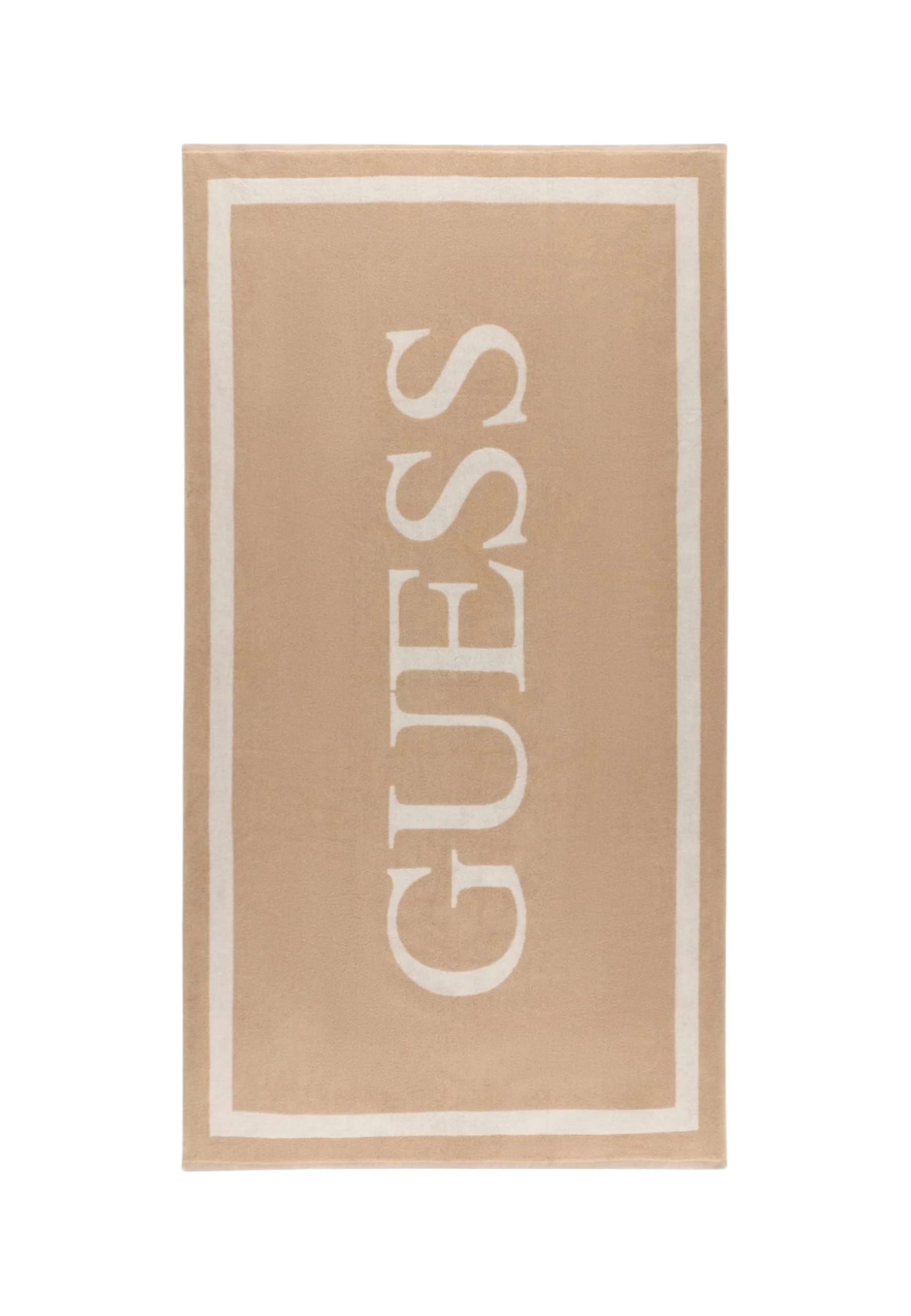 GUESS Toalla de playa unisex con logotipo maxi, 100% algodón, 180 x 90 cm, beige y blanco