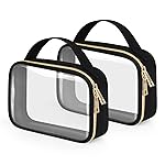 Wedama Clear Toiletry Bag, 2 Pack Clear Makeup Bags with Handles, Large Travel Bags PVC Cosmetic Bag for Women and Men, Carry on Airport Airline Compliant Bag, Black