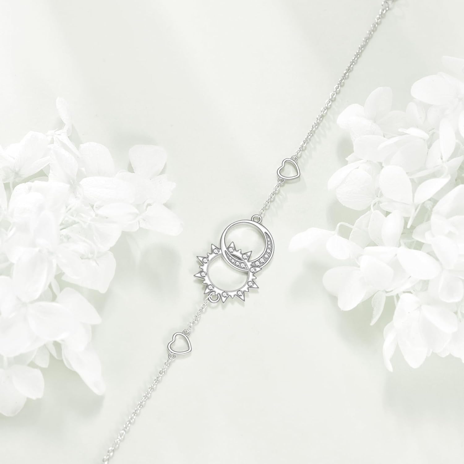 Double Circle Sun Moon Bracelet 925 Sterling Silver Two Interlocking Infinity Double Circles Sister Mother Daughter Friendship Bracelet