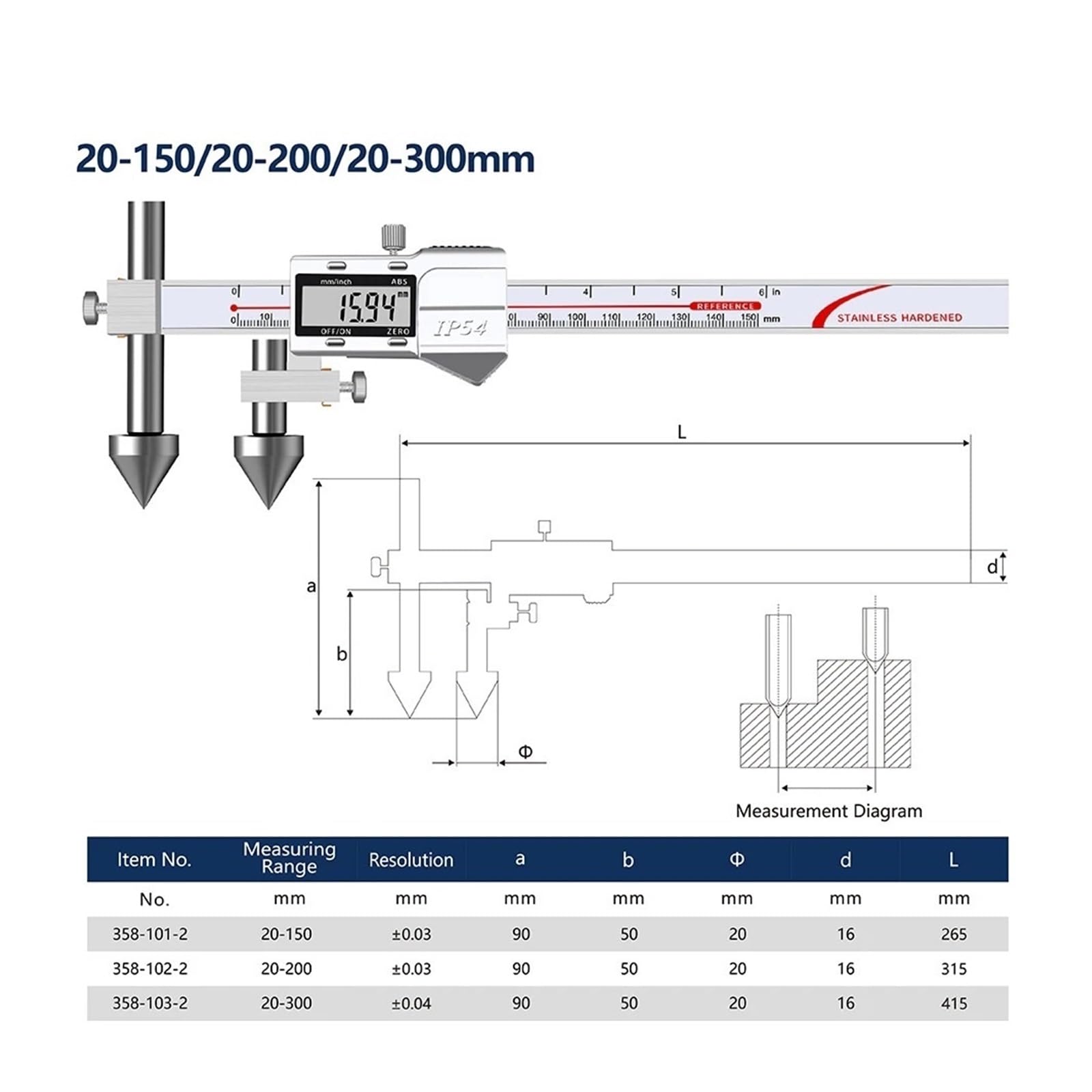 Digitaler Mittenabstandsmesser 150 mm 200 mm 300 mm Randmittenabstandsmesser Elektronischer Messschieber,20150mm