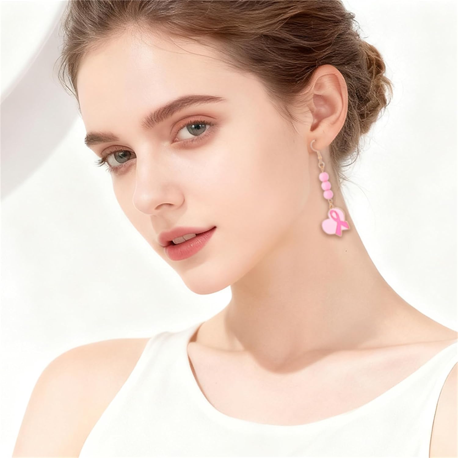 Breast Cancer Awareness Earrings for Women Glitter Pink Ribbon Drop Dangle Earrings Statement Breast Cancer Survivor Support Jewelry Gifts - Image 2
