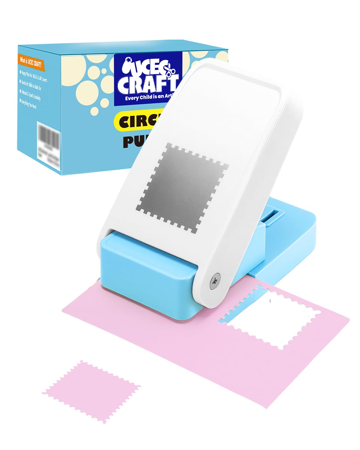 UCEC Square Stamp Punch 1.5×1.5 inch – Postage Stamp Paper Punch for Crafting, Scrapbooking & Card Making, Large Scalloped Square Puncher for Gift Tags, Journals & Envelopes (3.8×3.8 cm)