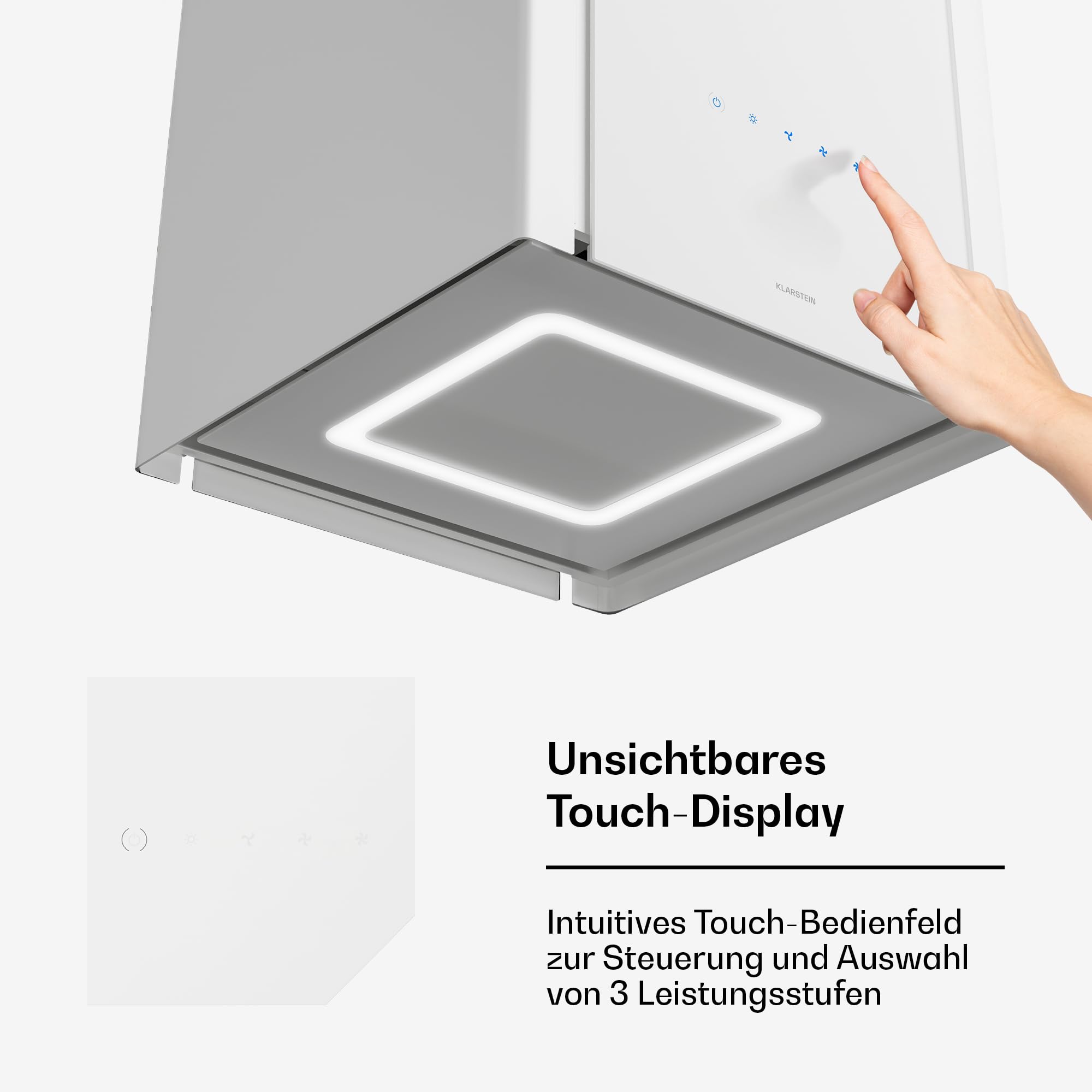 Klarstein Velaire Dunstabzugshaube Deckenhaube 40 cm A++ Energieklasse 601 m³/h Luftstrom Touch-Bedienung LED Liftfunktion Weiß