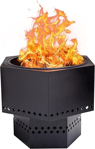 Dragonfire Paquete de hoguera compacta de madera y pellets sin humo, incluye estufa de hoguera con acabado negro mate de 22 pulgadas, soporte base