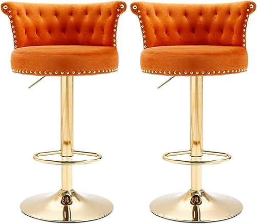 Miniatura 17 de Taburetes de bar giratorios modernos, taburetes de bar ajustables de altura de mostrador dorados con respaldo, sillas de bar tapizadas de terciopelo
