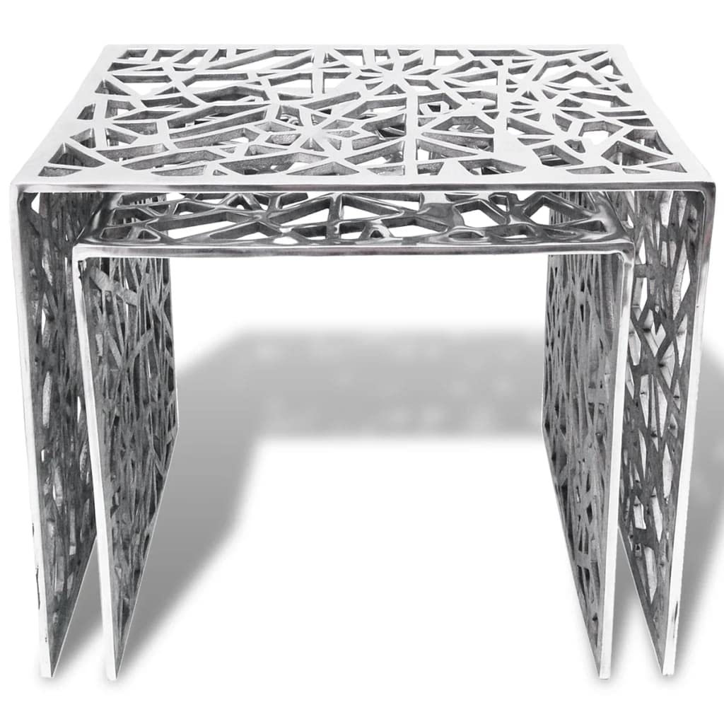 Mesas auxiliares 2 unidades cuadradas de aluminio plateado, mesa de centro y mesita de noche, ahorro de espacio, fácil de mover, ideal para salón, dormitorio, balcón y oficina
