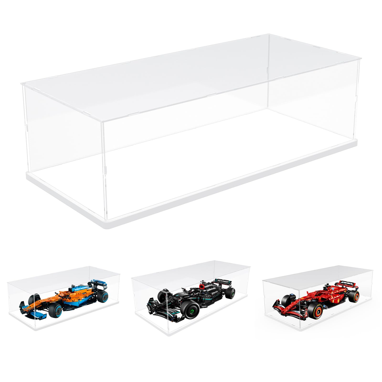 Choowin Acrylic Display Case for Lego F1 Car Mercedes 42171 Ferrari 42207 Red Bull 42206 McLaren 42228 Aston Martin 42240 Thickened Clear Display Cases for Collectibles Assemble Dustproof(White Base)