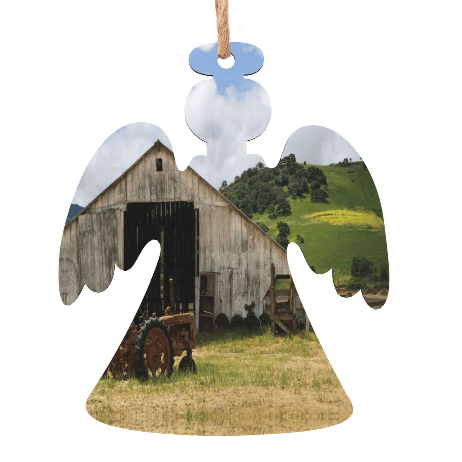 Old Wooden Barn With Rusted Tractor Christmas Wooden Ornaments Christmas Tree Hanging Decoration Xmas Home Party Festive Decor
