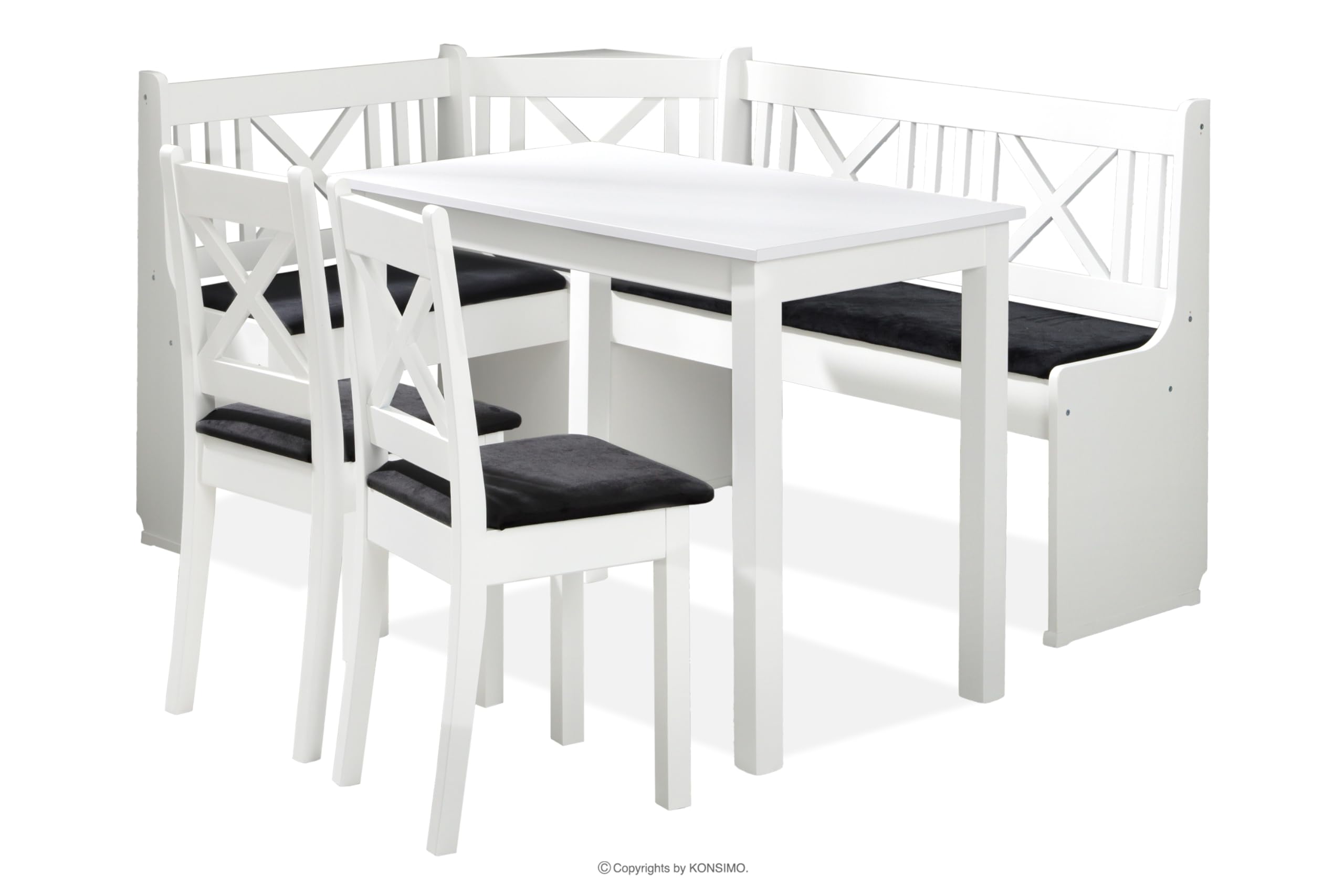 Ensemble de bancs d'angle Culio - Banc de cuisine - Fabriqué dans l'UE (compartiment de rangement sous l'assise, 4 pièces, banc d'angle, 2 chaises et table), parfait pour la cuisine, en bois d'aulne