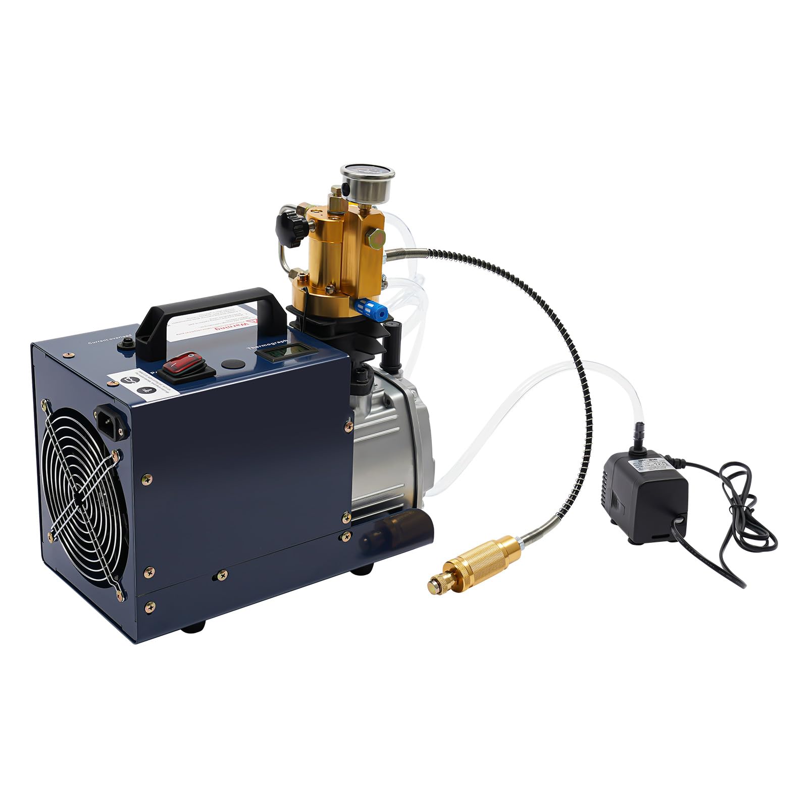 Pompe à compresseur électrique PCP 1800 W Compresseur d'air haute pression pour carabines à air comprimé PCP, 30 Mpa, 80 l/min, sans huile, refroidi à l'eau, avec accessoires pour pistolet à air