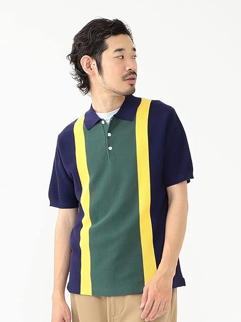 Stripe Cotton Knit Polo Shirt 38-02-0004-156 38020004156: Navy Stripe Cotton Knit Polo Shirt 38-02-0004-156 38020004156: Navy