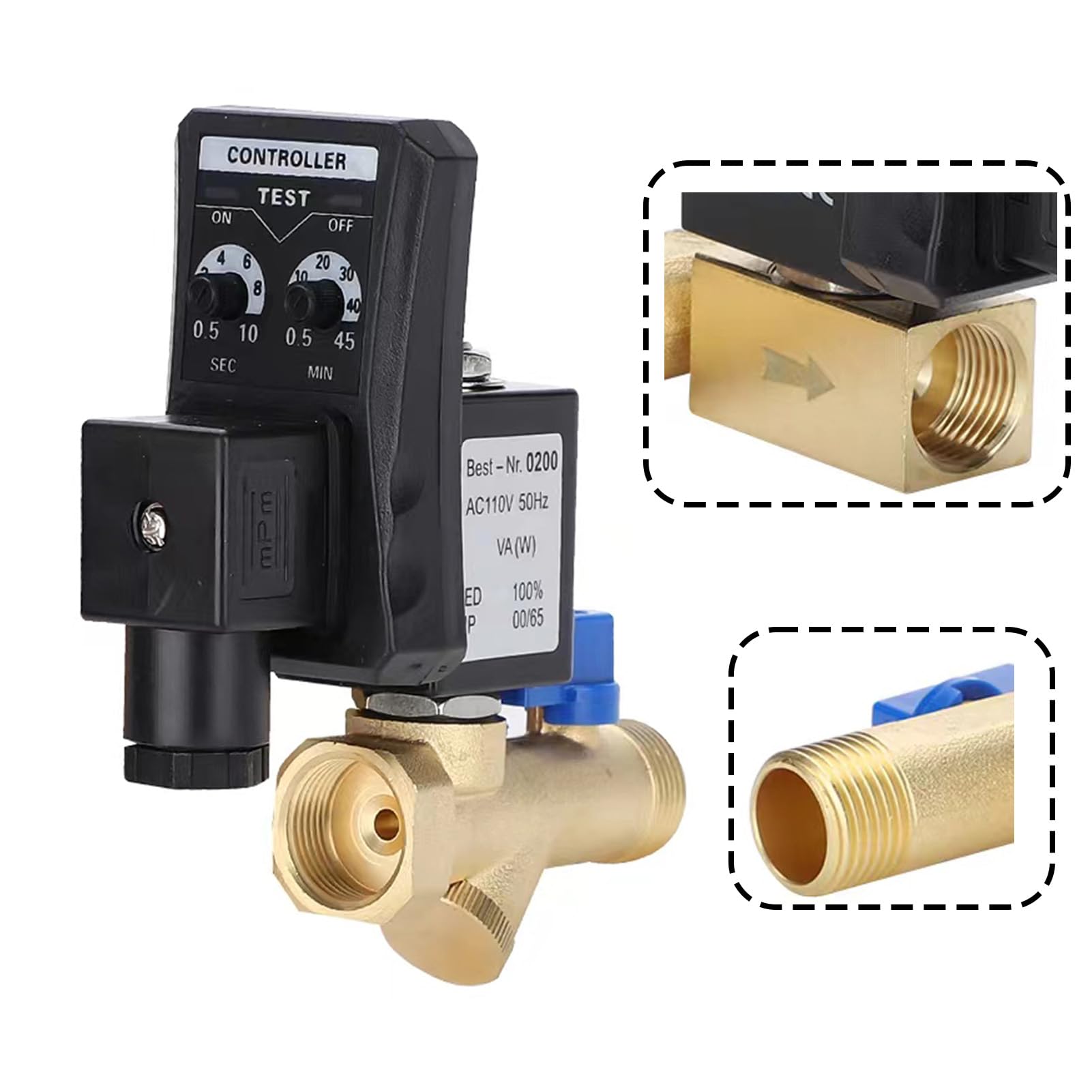 Automatisches Ablassventil, G1/2 DN15 Integriertes automatisches elektronisches zeitgesteuertes Ablassventil für das Kondensatmanagement des Luftkompressors(AC230V)