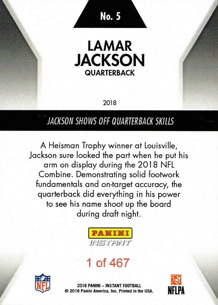 2018 Panini Instant Football #5 Lamar Jackson Rookie Card - 1st Official RC - Only 467 made