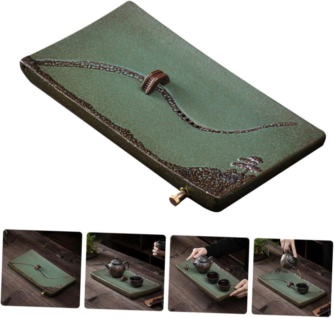 STOBAZA Ceramic Tea Tray Drainage Vintage Rectangular Teapot Coaster for Home Use Unique Design for Serving Tea and Gatherings