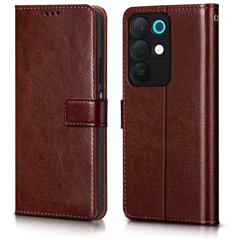 WOW IMAGINE Shock Proof Flip Cover Back Case Cover for Realme Narzo 90X 5G / Realme C85 5G / Realme 15X 5G (Flexible | Leather Finish | Card Pockets Wallet & Stand | Brown)