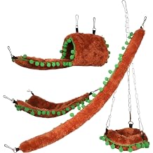 Sugar Glider Toy Set, 5 Pcs with Hammock Swing, Triangle Hanging Beds, Tunnel and Rope Ladder, Soft Arctic Velvet Squirrel Cage Accessories for Small Animals, Brown