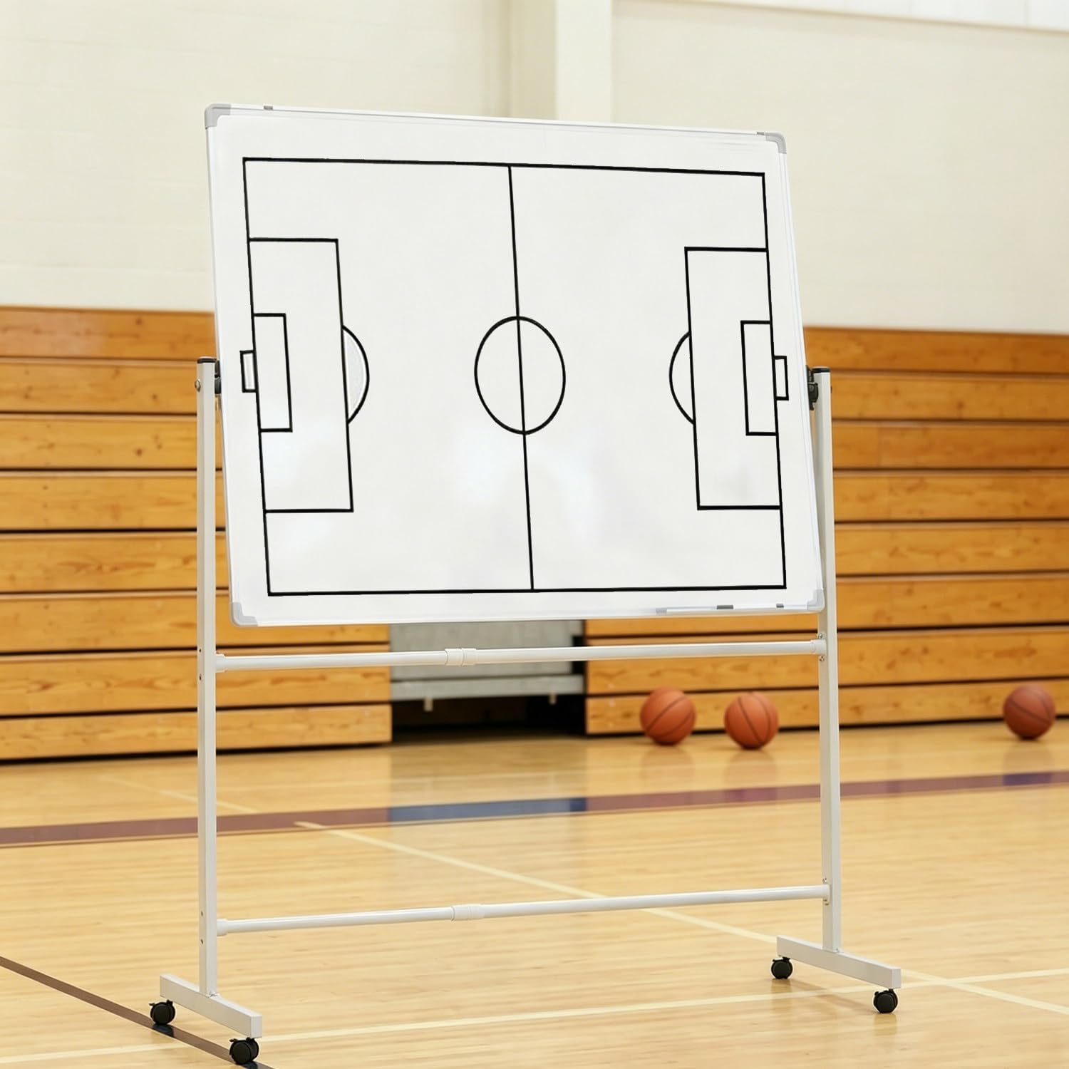 Pizarra blanca móvil con ruedas para entrenamiento, tablero táctico reversible con doble superficie giratoria, soporte de altura ajustable, ruedas con bloqueo, bandeja de almacenamiento. Football