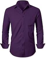 Camisa social masculina de manga comprida, lisa, com botões, corte regular, tecido elástico que não amassa, cor roxa, tamanho GG (XXG).