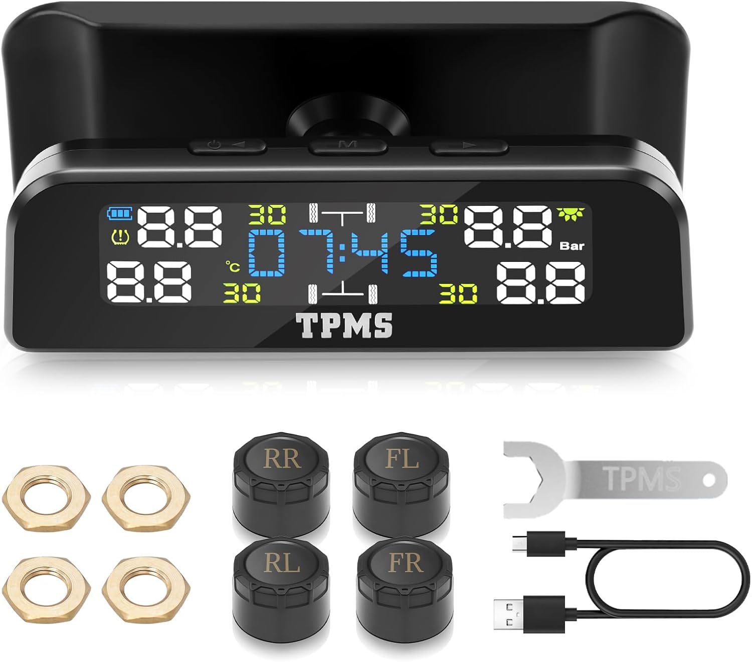 Amazon.com: Updated RV Tire Pressure Monitoring System,TPMS Tire Pressure Monitor System,TPMS with 4 Sensors&6 Alarm Modes,Color LCD Display,Real-time Display Tire Pressure for Car,RV,SUV, MPV,Sedans(0-87PSI) : Automotive