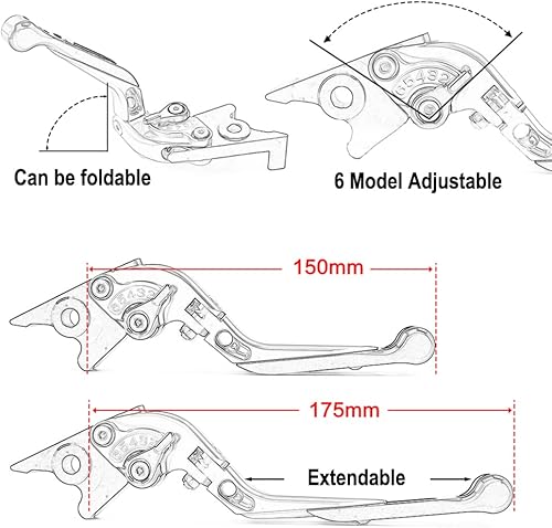 Miniatura 3 de Para Hayabusa GSXR1300 GSX-R1300 2021 2022 Empuñaduras de manillar de motocicleta Plegables Extensibles Ajustable Palanca de embrague de freno gsxr