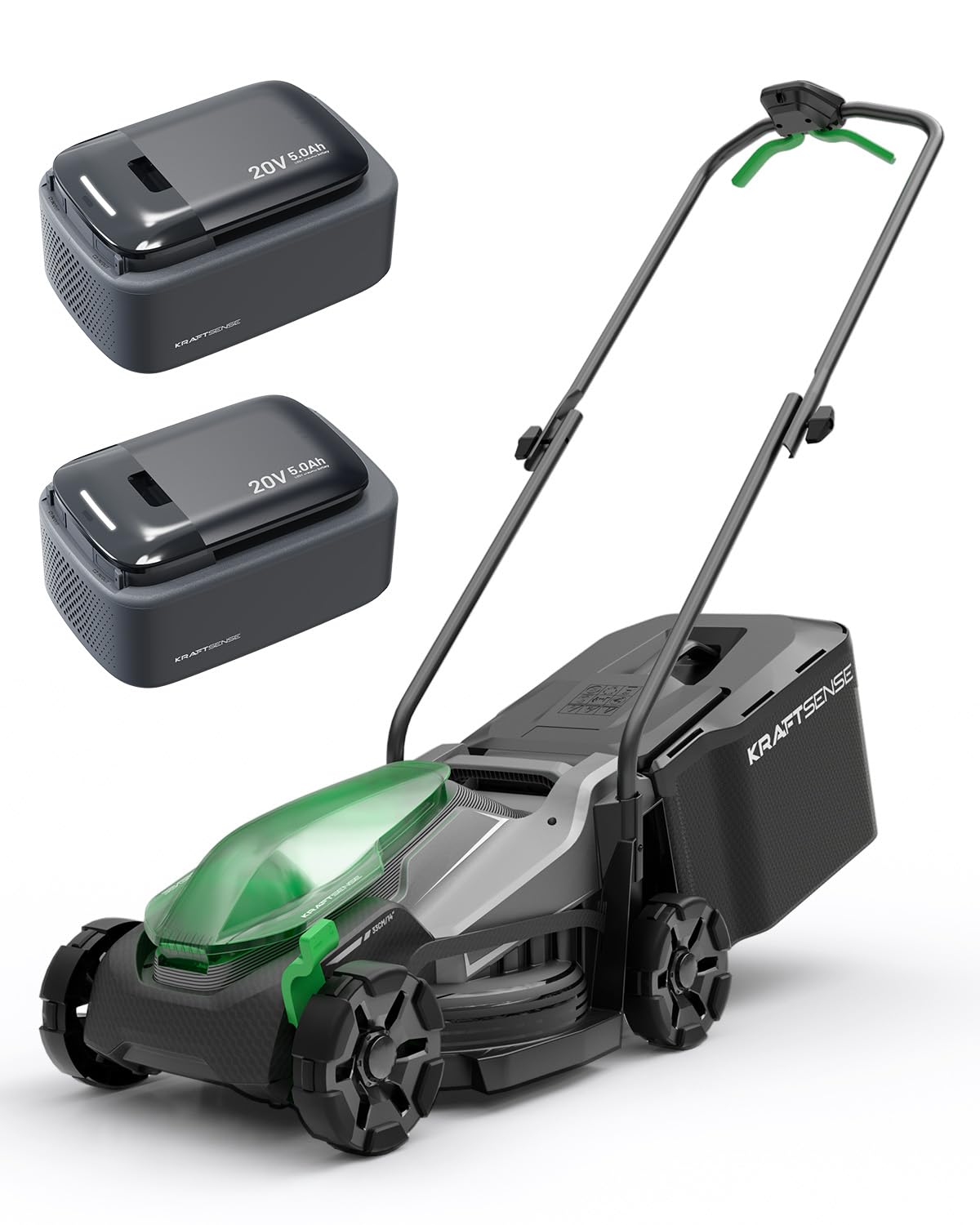 Akku-Rasenmäher für kleine Gärten, 33 cm Arbeitsbreite, bürstenloser Antrieb, 2-in-1 Mulchen & Fangen, mit 2×5,0 Ah Akkus für bis zu 400 m² pro Ladung, inkl. Typ-C-Ladekabel