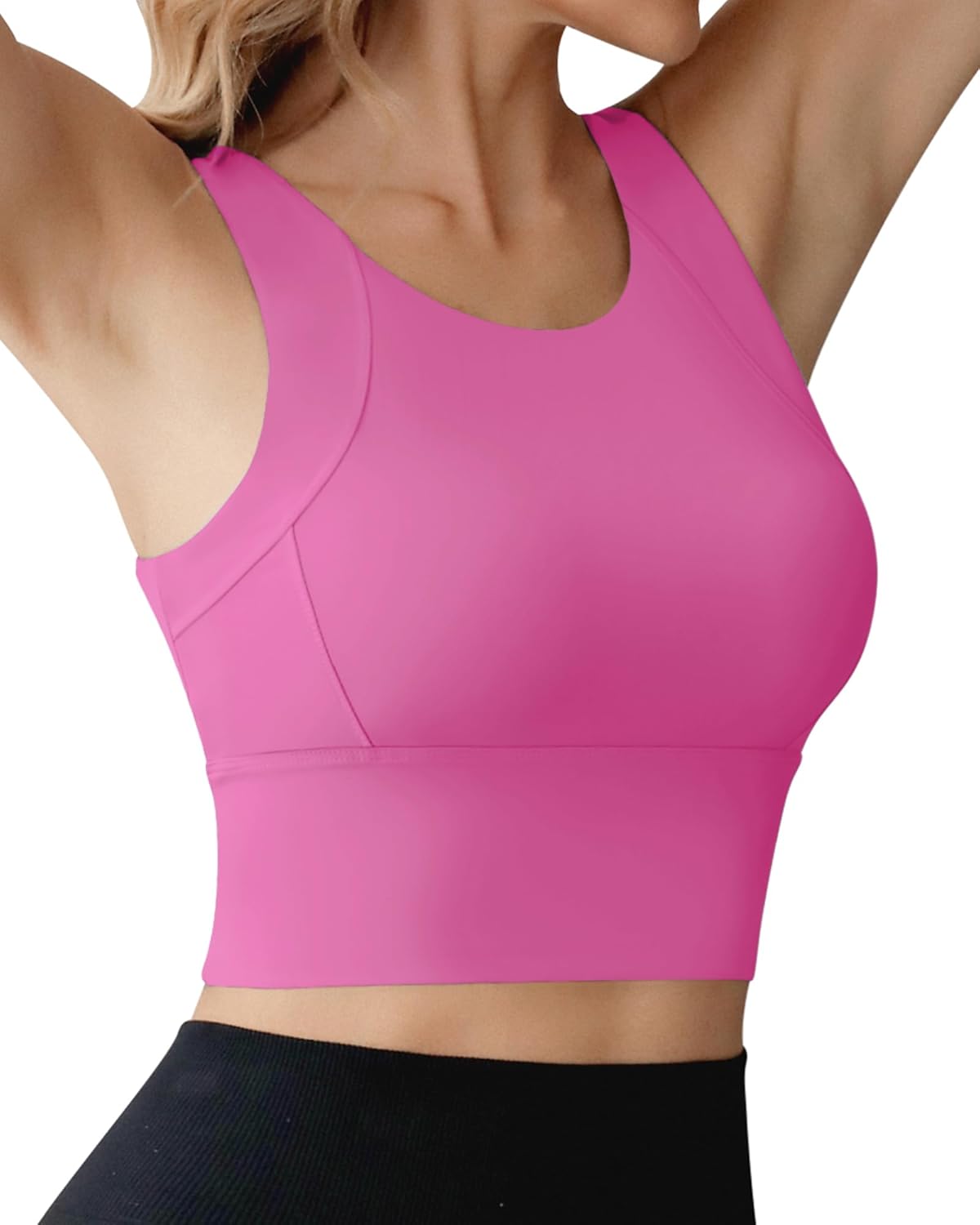 Ama Larsi High Neck Sports Bra for Women Longline Medium Impact Workout Crop Tank Tops Wirefree Padded Yoga Bra Gym - Image 3