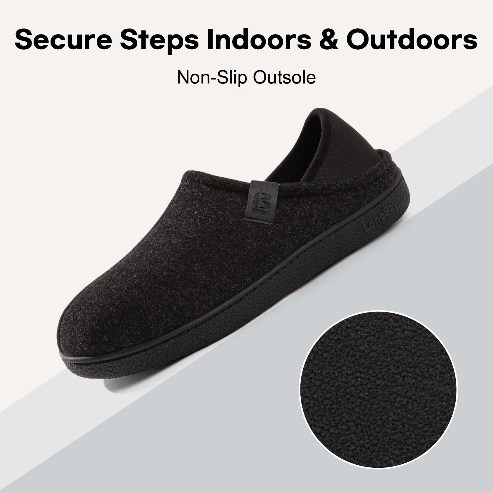 LongBay Mens Slippers with Removable Supportive Insole Slip on Casual House Shoes for Indoor Outdoor Bedroom Garden — view 5