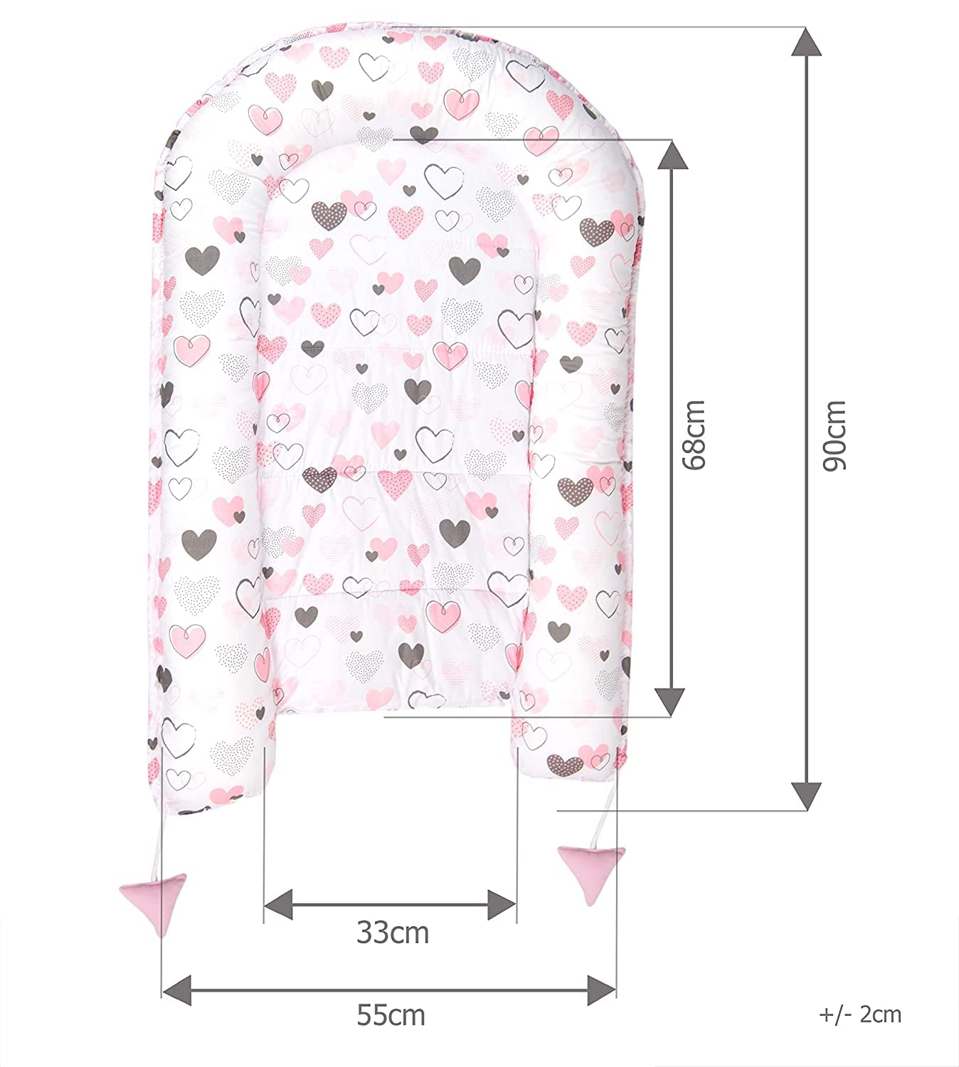 PIMKO Riduttore lettino Nido per Neonato Culla Nido per Neonato 90x60x12cm Baby Nest - cuori rosa