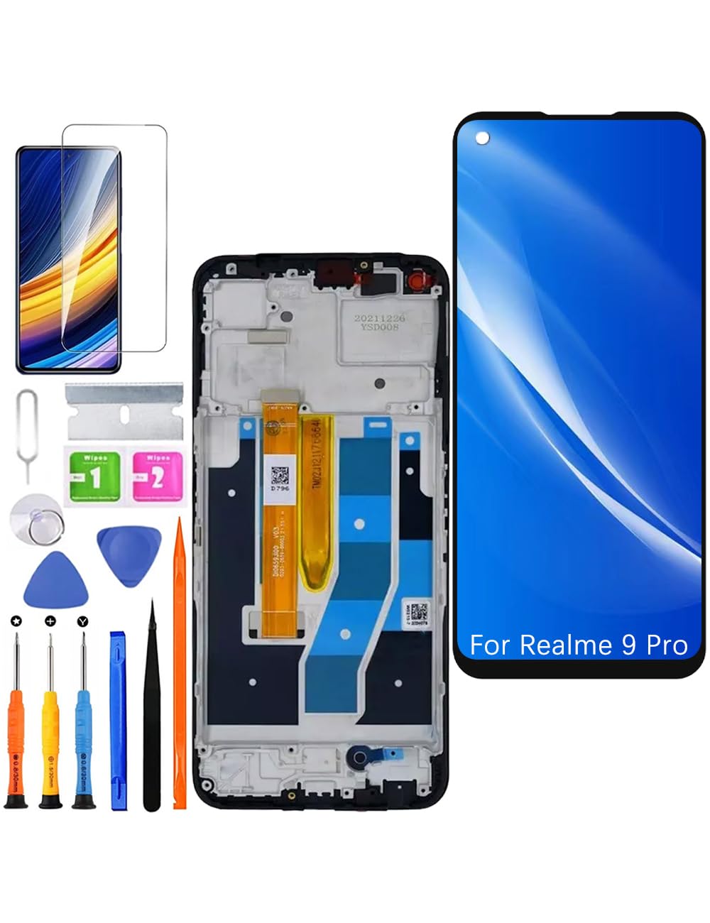 Display di ricambio per schermo LCD Realme 9 Pro, RMX3471 RMX3472 Display Touch Digitizer Assembly Kit parti di riparazione (nero con cornice)
