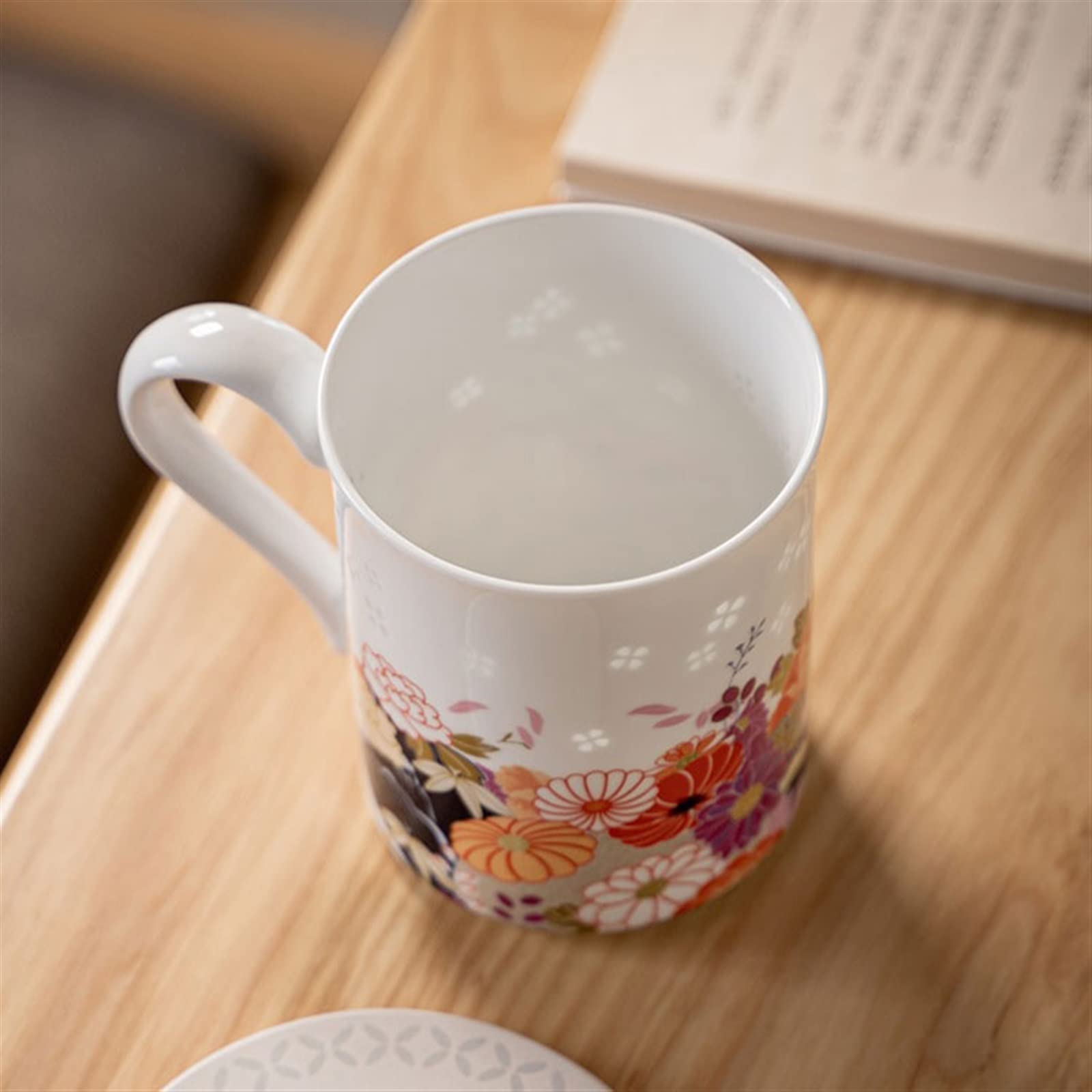Filiżanki 350ML Jiangxi Jingdezhen kubek ceramiczny ręcznie malowany kubek kwiatowy wykwintna filiżanka kawy z podstawką i łyżką Kubek kawy