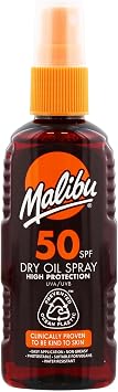Malibu Sun SPF 50 Non-Greasy Dry Oil Spray for Tanning, High Protection, Water Resistant, 100ml