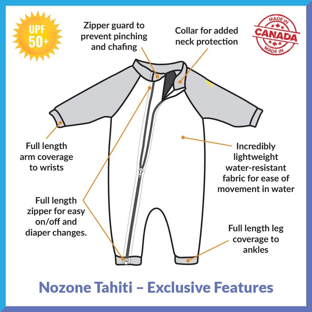 Nozone Tahiti Full Zip Sun Protective Baby Swimsuit - in Your Choice of Colors - UPF 50+: Clothing, Shoes & Jewelry