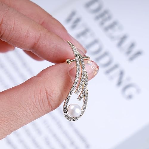 Miniatura 6 de Aretes de ala de ángel de cristal bohemio, aretes de cartílago de perlas doradas, aretes de ala de circonita cúbica, aretes de ala, aretes