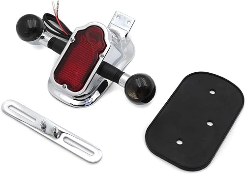 HTTMT - Cola de freno de lápida de metal cromado humo de motocicleta con señal ligera compatible con bicicleta de motocicleta gemela grande PN